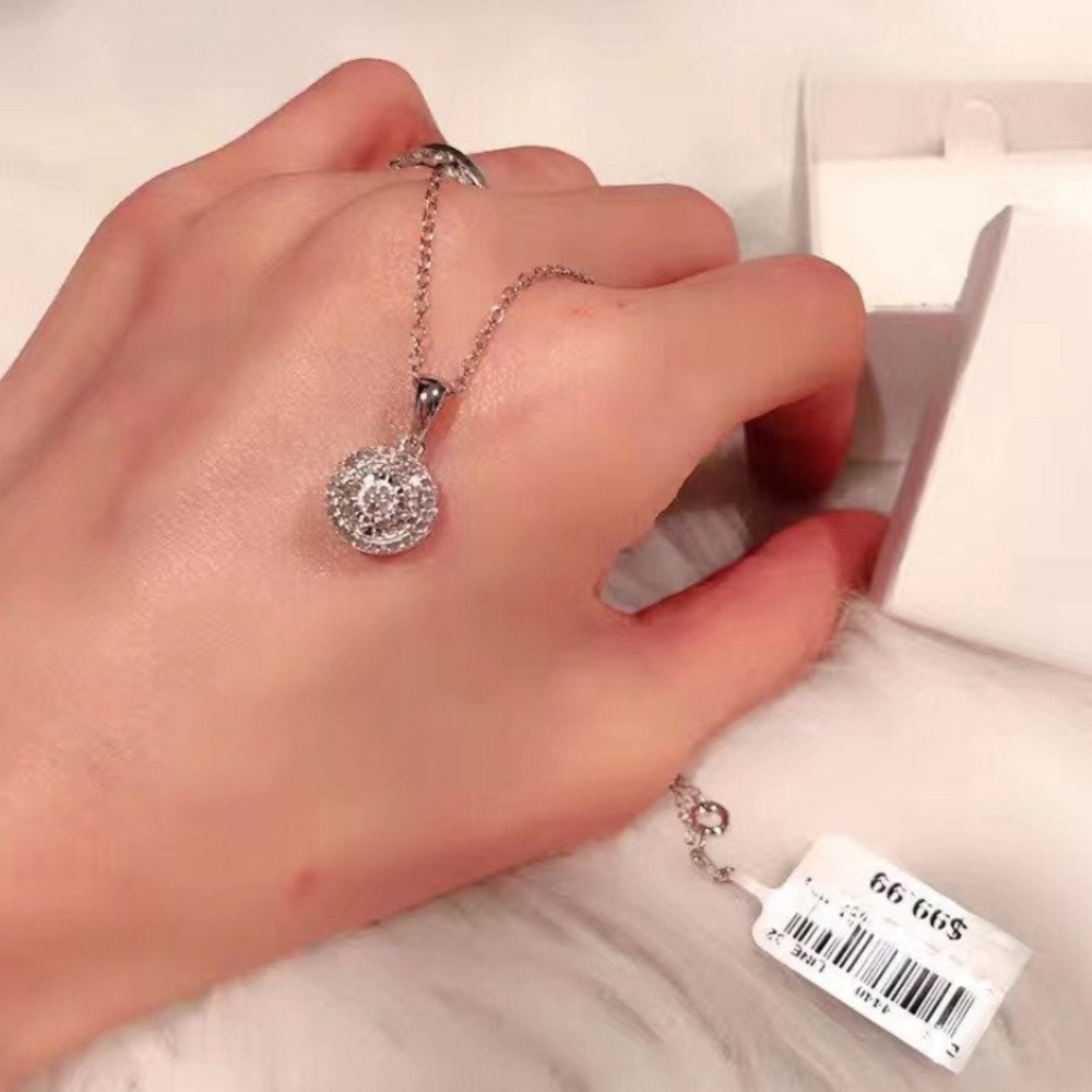 Sterling Silver Diamond Pendant Necklace Diamond Silver Necklace 1/10 cttw